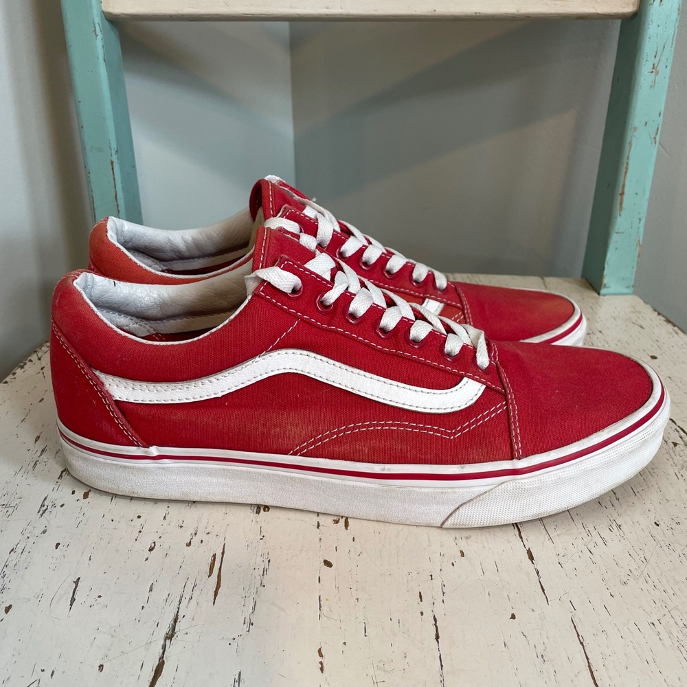 Vans Old Skool Red Canvas Low Top Skate Shoes Mens 9 Womens 10.5 721356 Sneakers